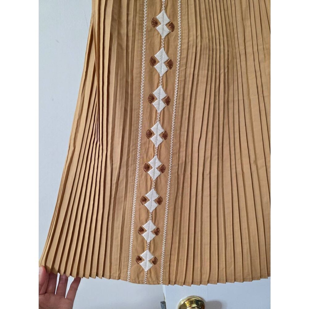 Ulla Johnson Midi Pleated Brown Sabina Embroidered Skirt 0 NWT - Picture 7 of 12